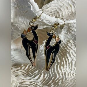 Vintage Black and Gold Dog Earrings Genuine Cloisonne